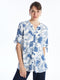 Women's Henley Neckline Patterned Short Sleeve Blouse